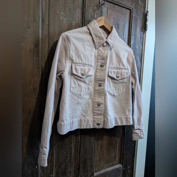 Wilfred Blush Pink Minimalist Cropped Denim Jacket, Size XXS - Picture 2 of 13